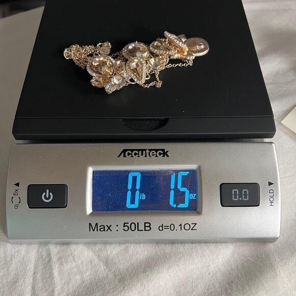 Bella Rose Gold and Crystal Bib Statement Necklace Multi Strand Chain - Picture 8 of 8